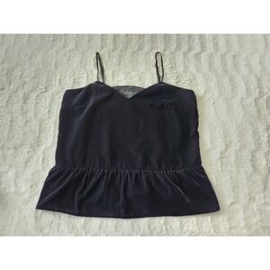 J. Crew Black Velvet Peplum Cami Top Women's Size 8 Spaghetti Strap V-Neck